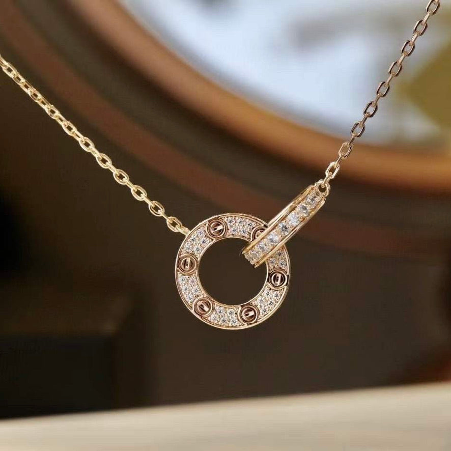 Aura LOVE 7.6MM NECKLACE ROSE GOLD AND SILVER  FULL DIAMOND