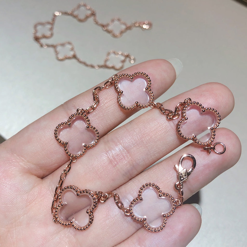 [Aura ]New CLOVER 5 MOTIF ROCK CRYSTAL BRACELET