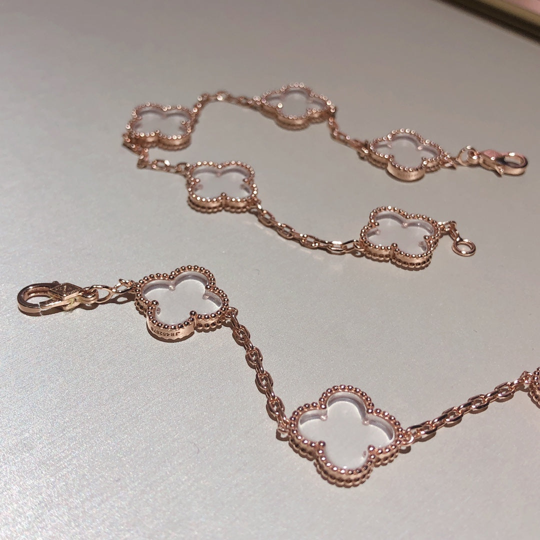 [Aura ]New CLOVER 5 MOTIF ROCK CRYSTAL BRACELET