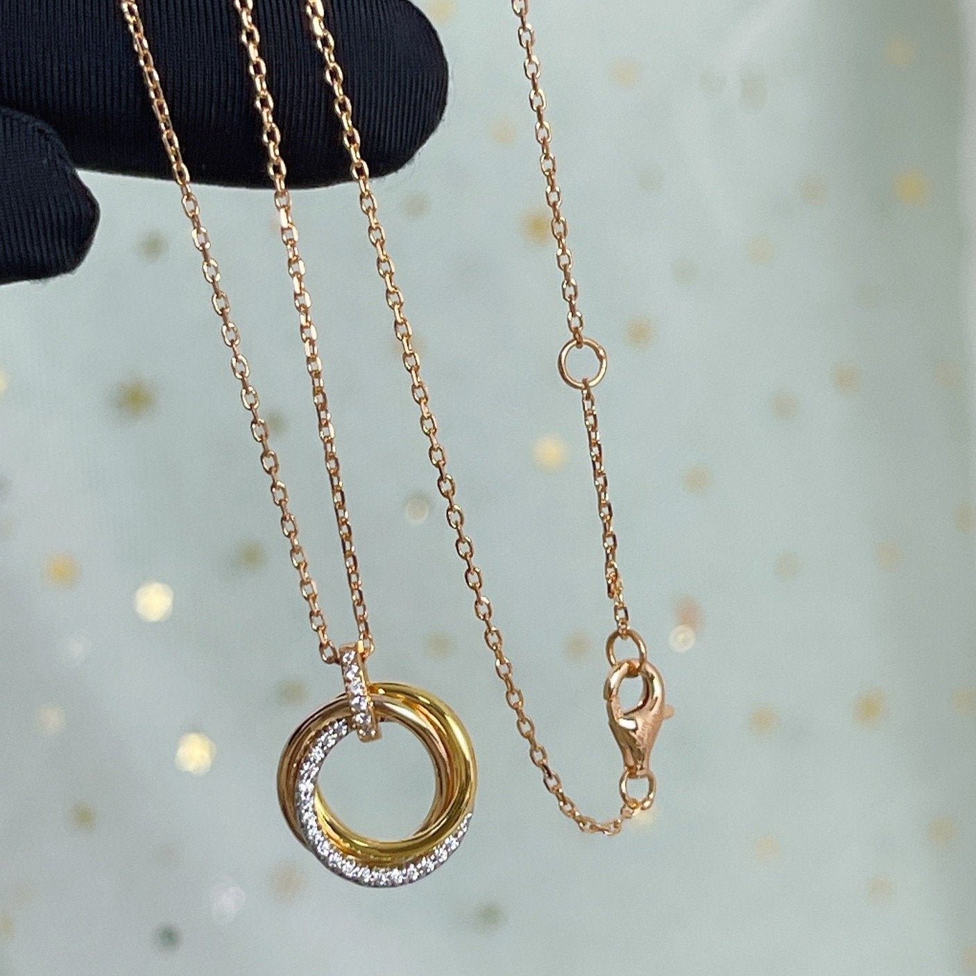 Aura TRINITY NECKLACE SILVER GOLD PINK GOLD DIAMONDS