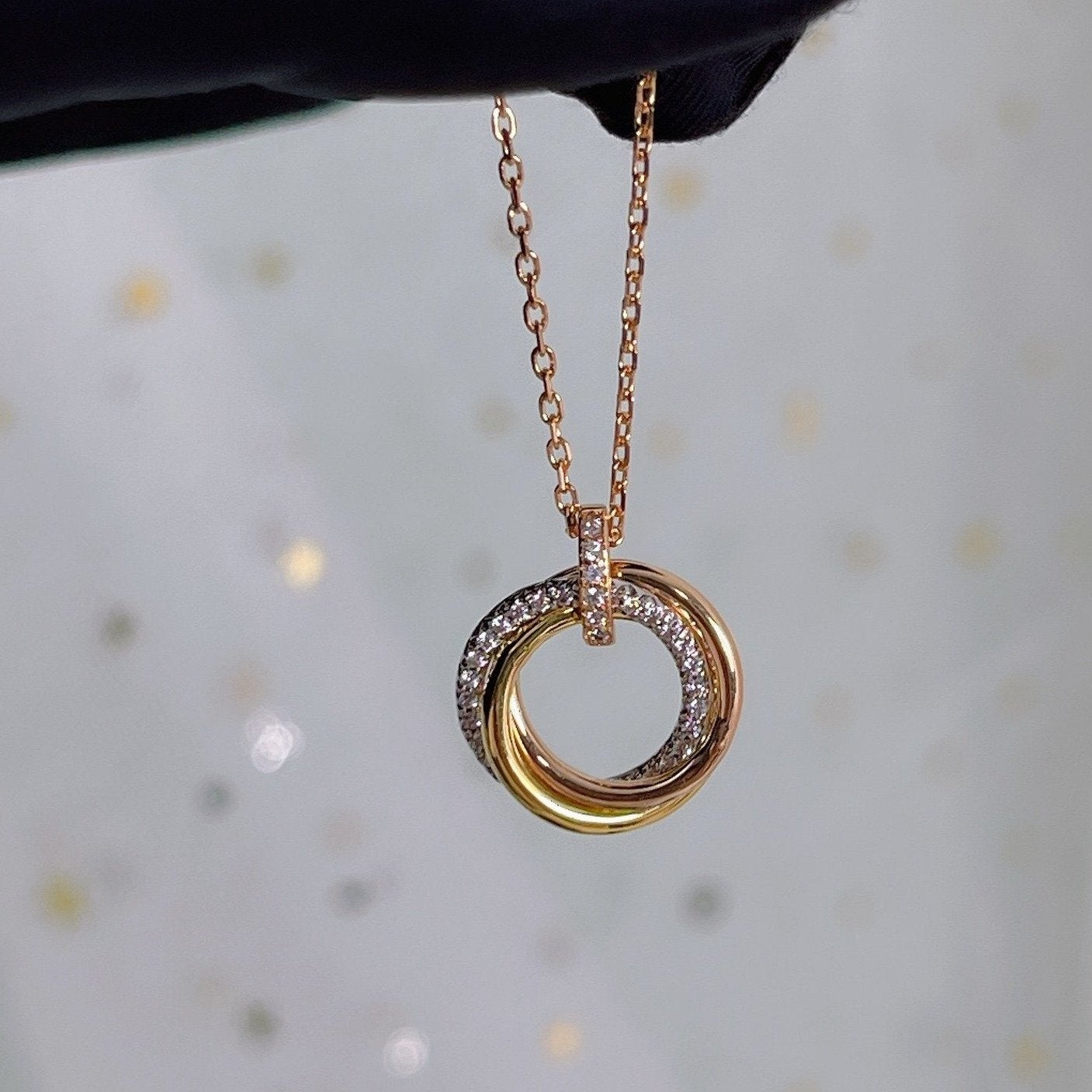 Aura TRINITY NECKLACE SILVER GOLD PINK GOLD DIAMONDS