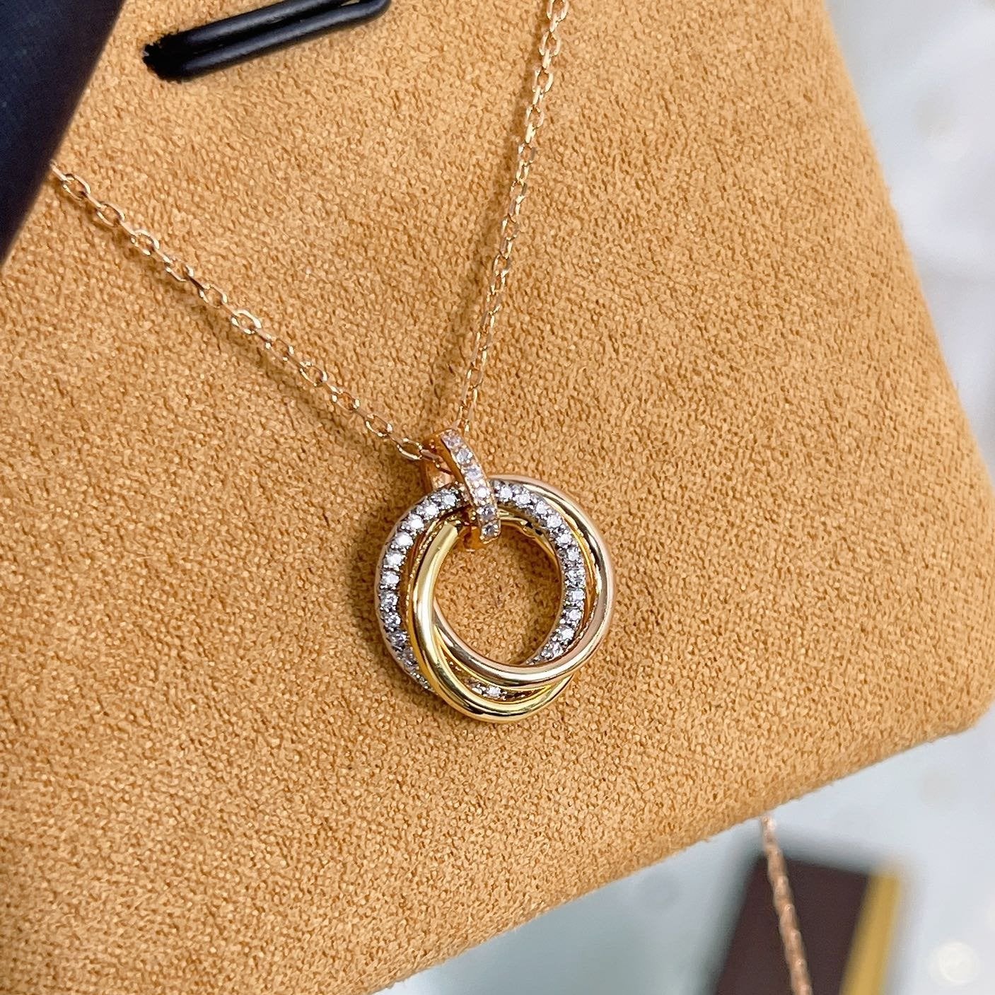 Aura TRINITY NECKLACE SILVER GOLD PINK GOLD DIAMONDS