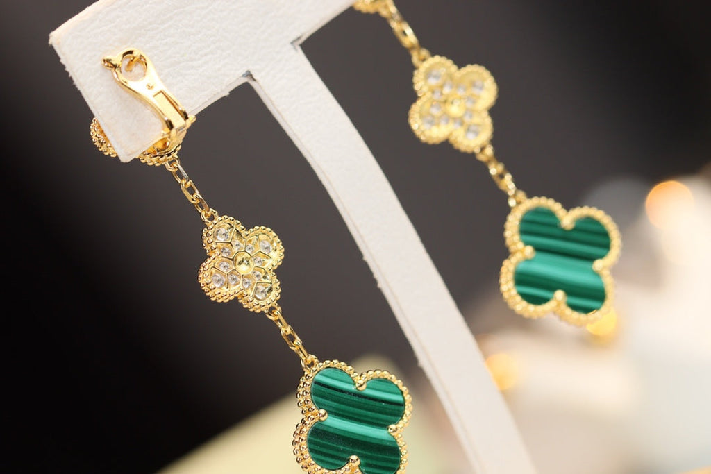 Aura CLOVER OHRRINGE GOLD MALACHIT DIAMANT 3 MOTIVE