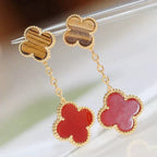 Aura CLOVER  2 MOTIF  TIGER EYE CARNELIAN EARRINGS