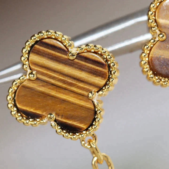 Aura CLOVER  2 MOTIF  TIGER EYE CARNELIAN EARRINGS