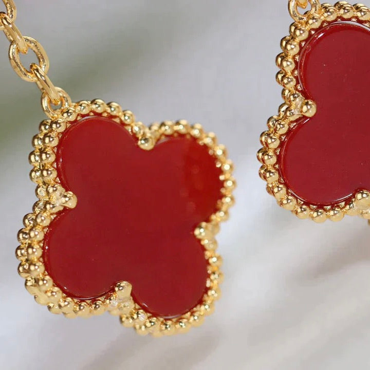 Aura CLOVER  2 MOTIF  TIGER EYE CARNELIAN EARRINGS