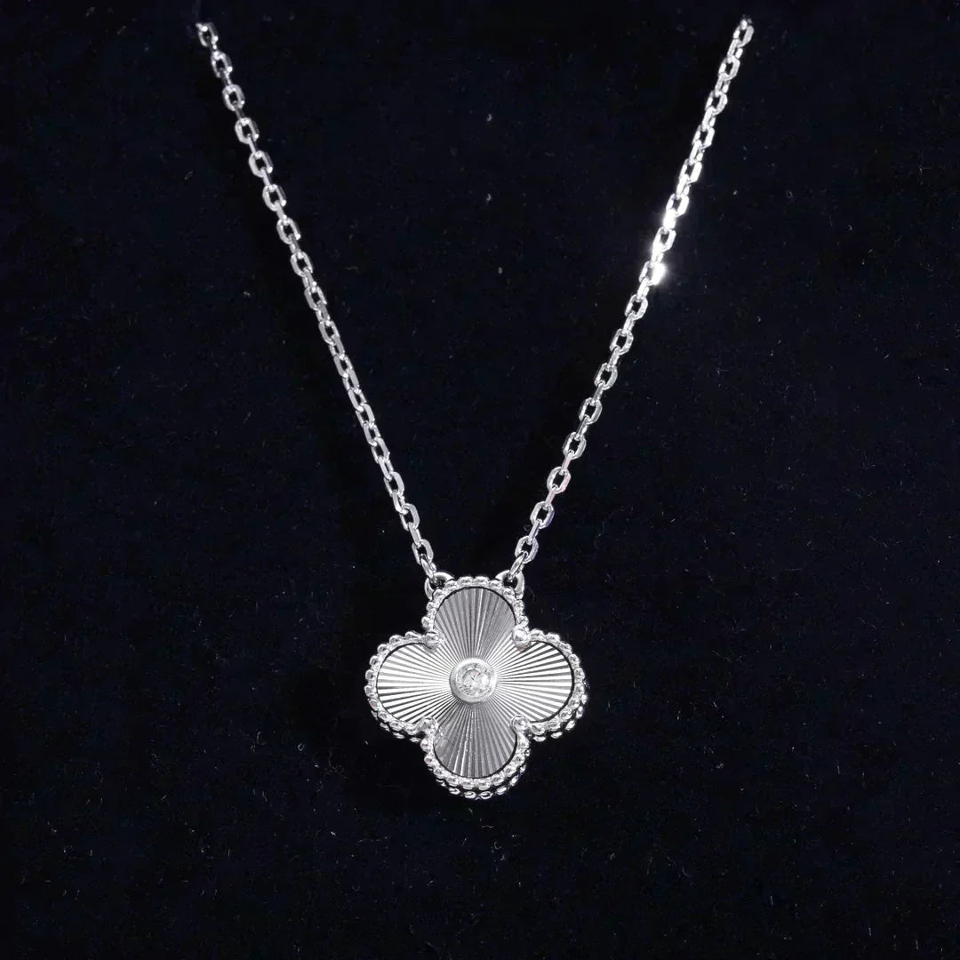 Aura CLOVER  15MM DIAMOND LASER NECKLACE SILVER