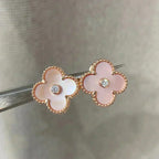 Aura CLOVER MEDIUM 1 MOTIFS  PINK MOP DIAMOND EARRINGS