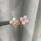 Aura CLOVER MEDIUM 1 MOTIFS  PINK MOP DIAMOND EARRINGS