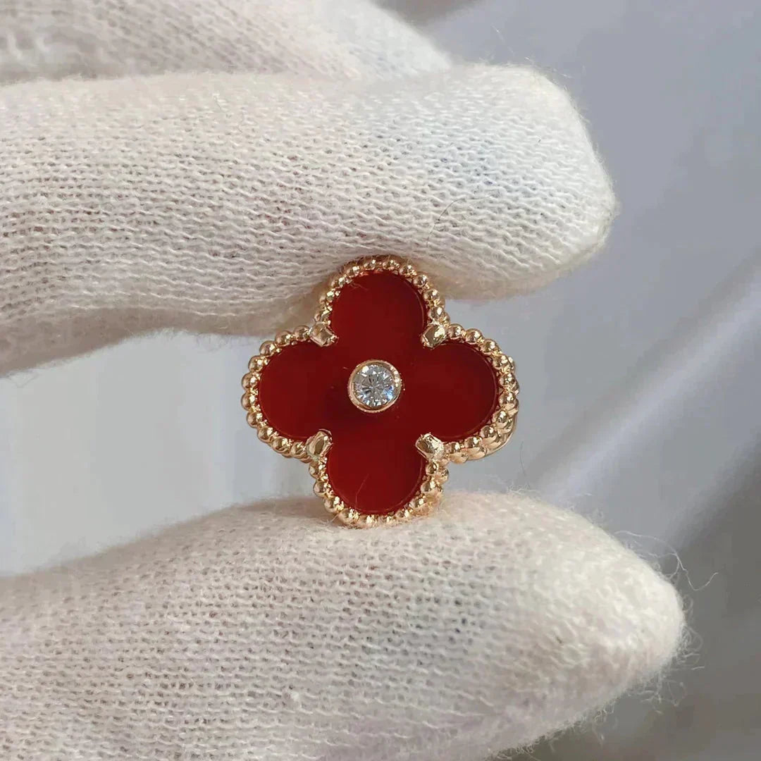 Aura CLOVER MEDIUM 1 MOTIFS CARNELIAN  DIAMOND earrings