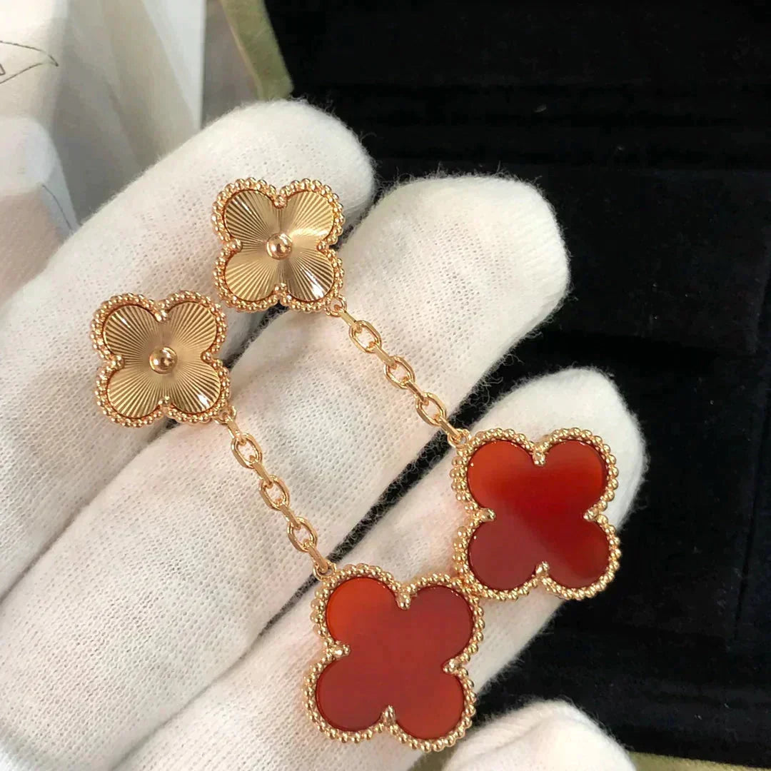 Aura CLOVER 2 MOTIF  LASER CARNELIAN EARRINGS