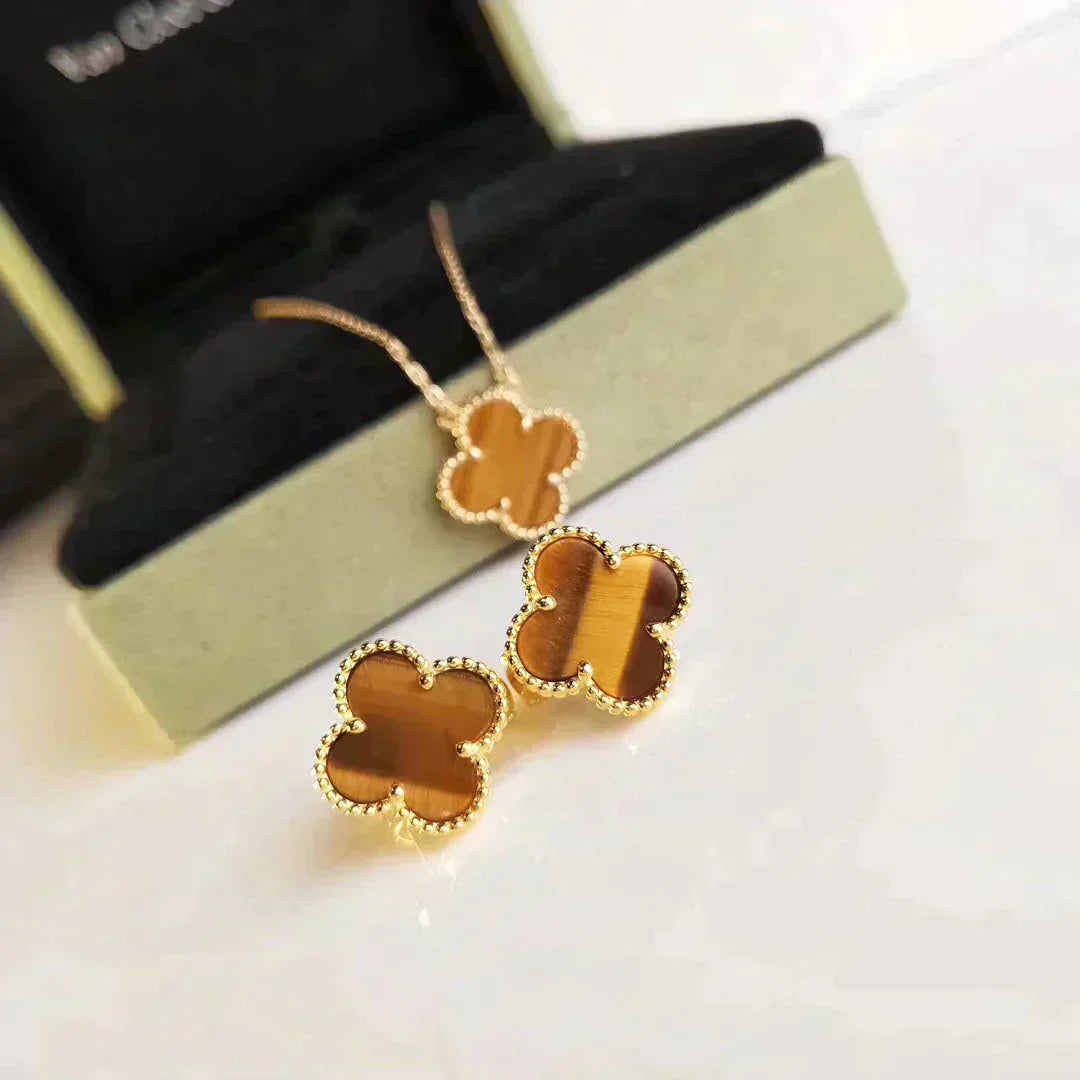 Aura CLOVER MEDIUM 1 MOTIFS TIGER EYE EARRINGS