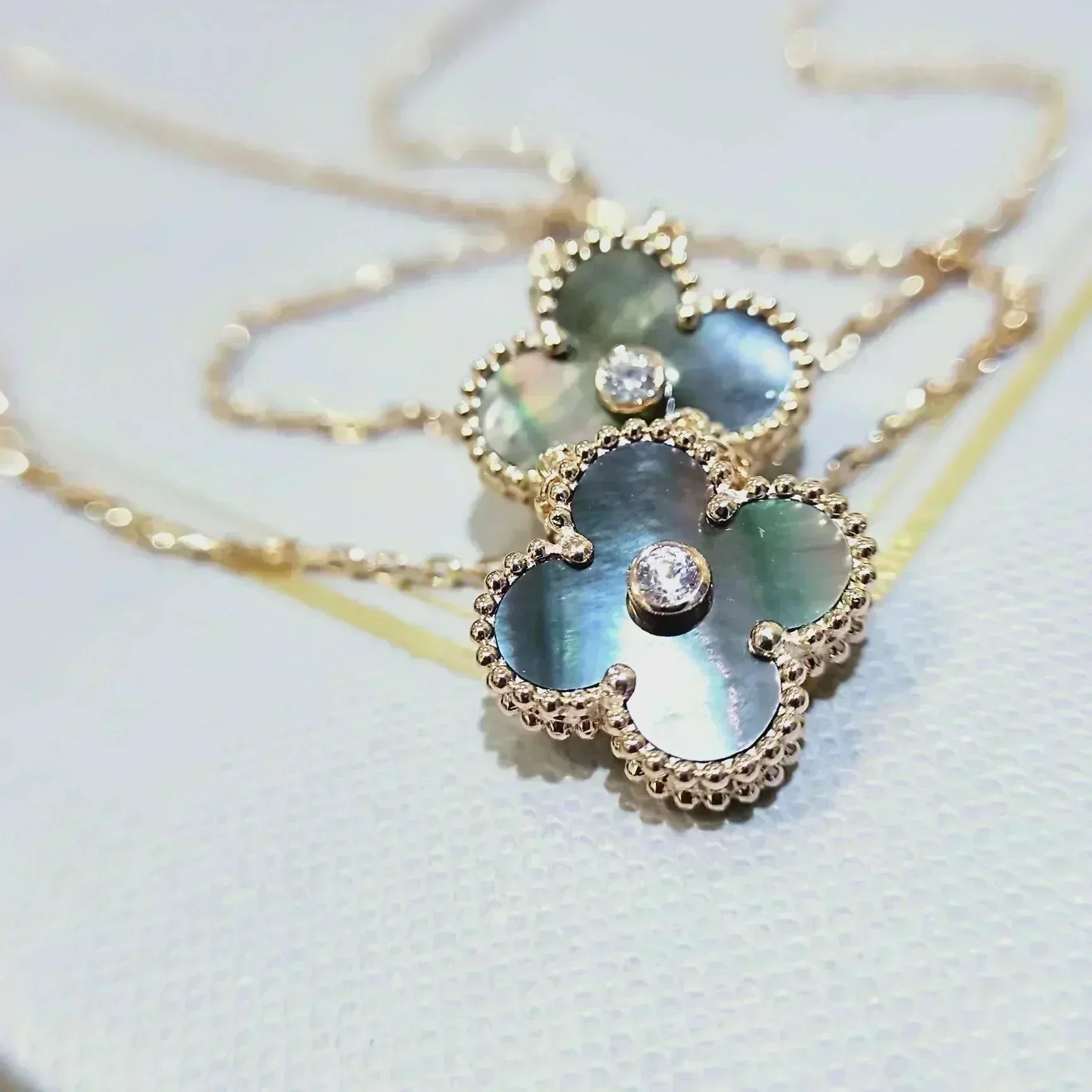Aura CLOVER 15MM DIAMOND AND MOTHER-OF-GREY NECKLACE