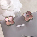 Aura CLOVER MEDIUM 1 MOTIFS  PINK MOP DIAMOND EARRINGS