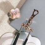 Aura CLOVER MEDIUM 1 MOTIFS  PINK MOP DIAMOND EARRINGS
