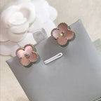 Aura CLOVER MEDIUM 1 MOTIFS  PINK MOP DIAMOND EARRINGS