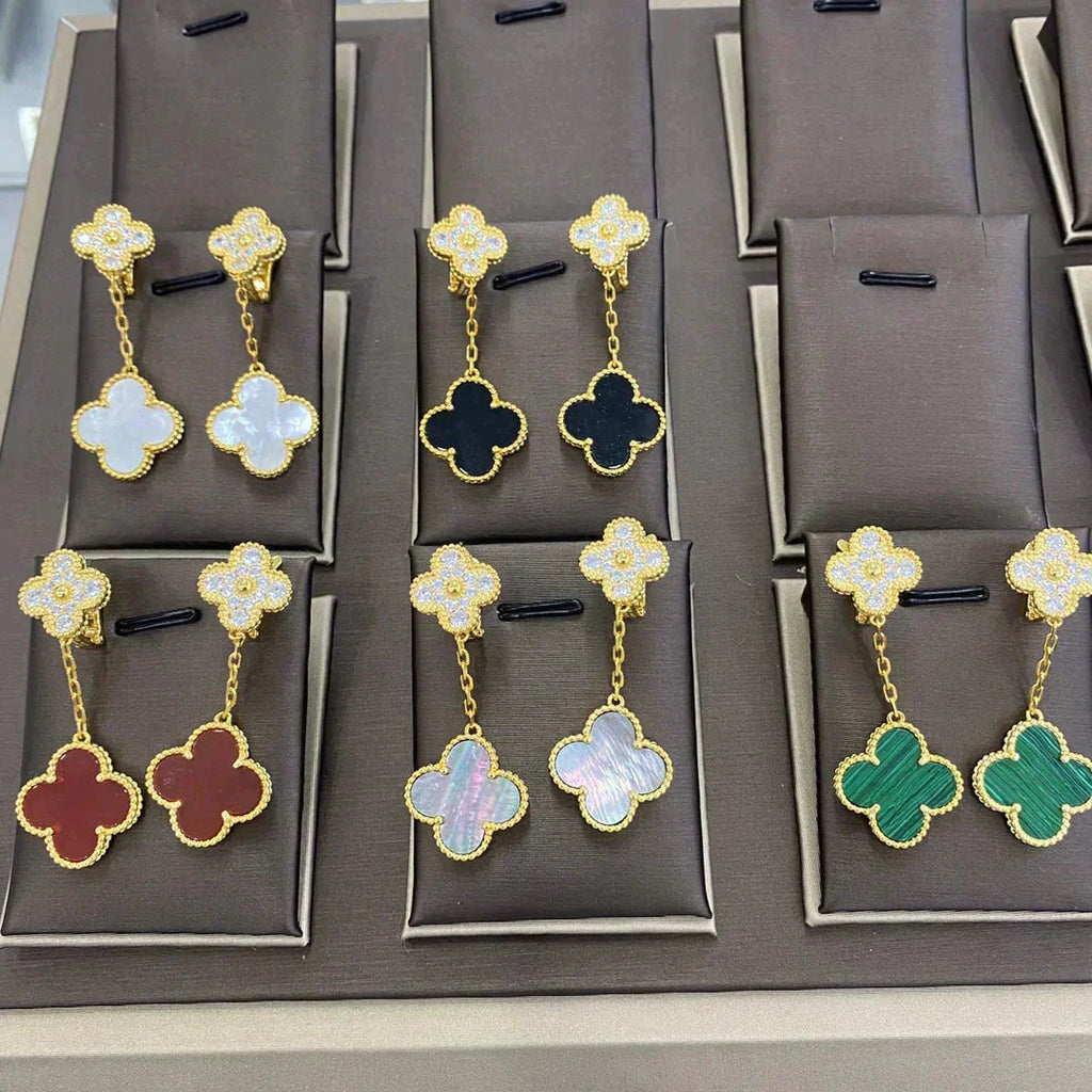 Aura CLOVER  2 MOTIFS  DIAMOND  EARRINGS (MULTIPLE CHOICESç´