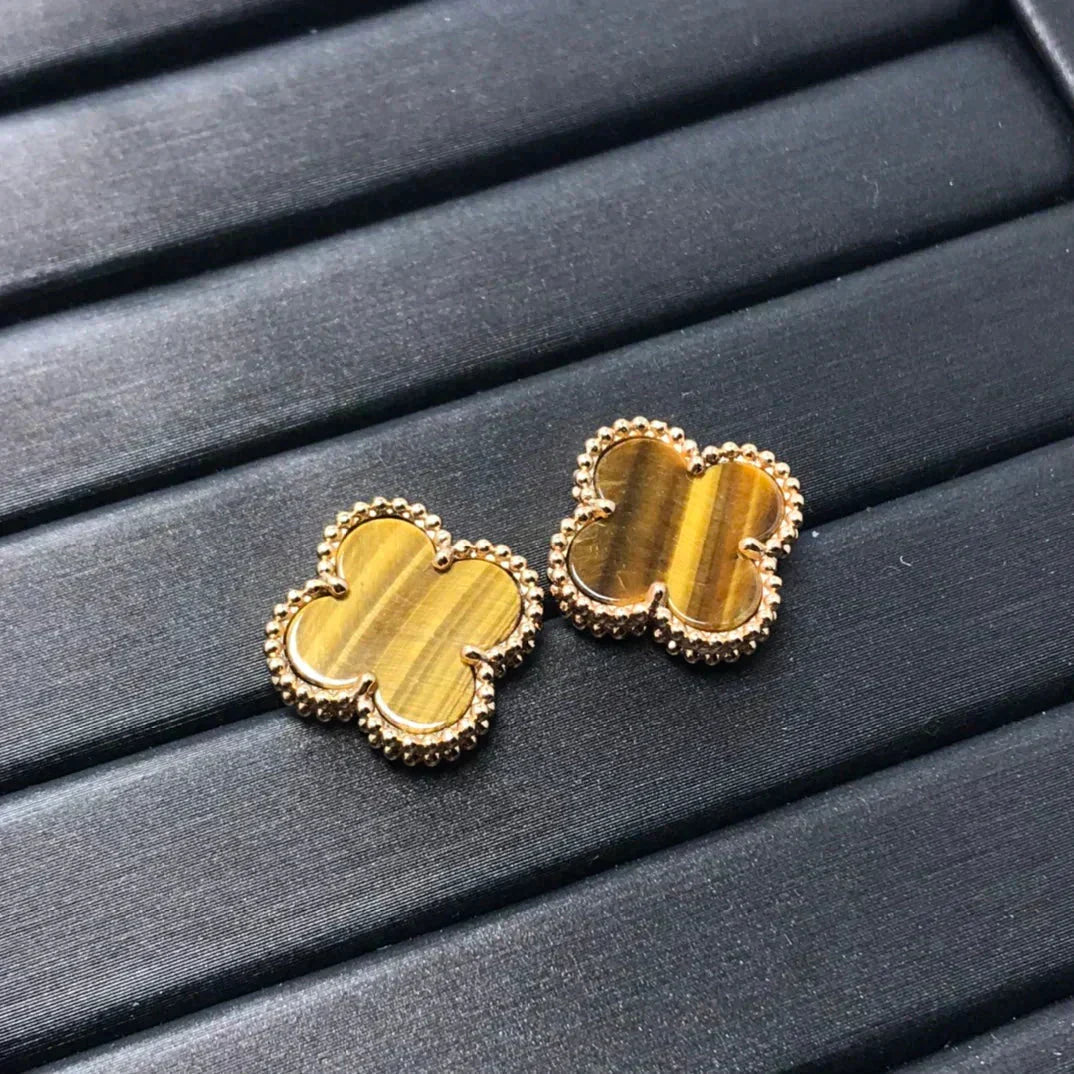 Aura CLOVER MEDIUM 1 MOTIFS TIGER EYE EARRINGS