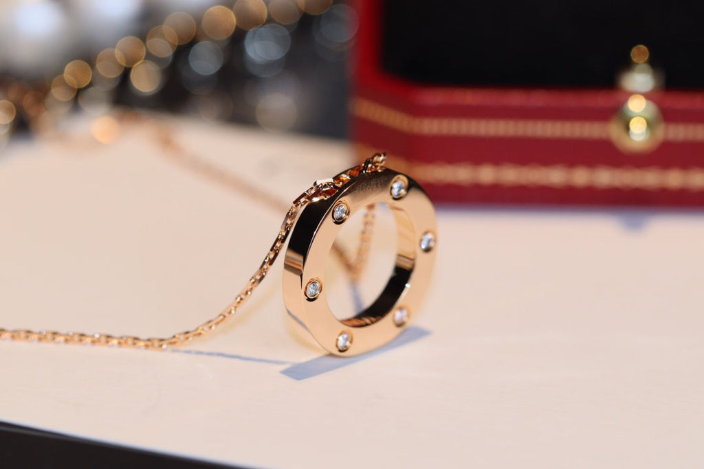 Aura LOVE NECKLACE 16MM 6 DIAMONDS PINK GOLD
