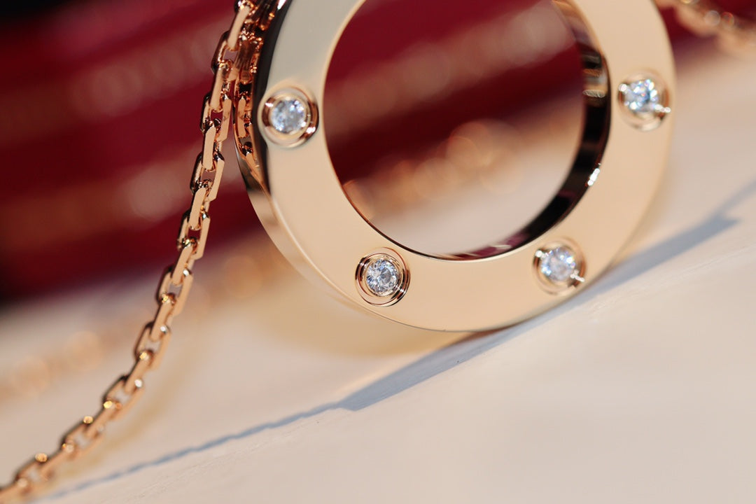 Aura LOVE NECKLACE 16MM 6 DIAMONDS PINK GOLD