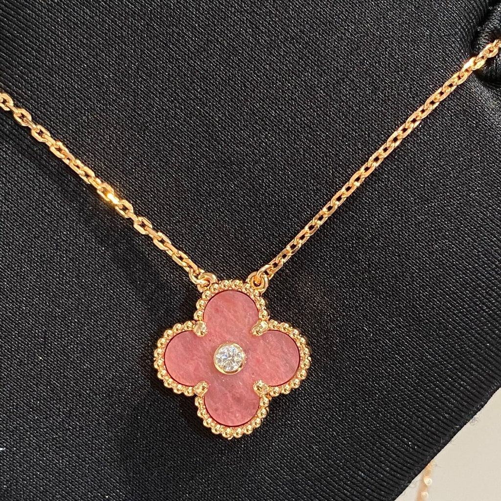 Aura CLOVER 15MM DIAMOND RHODONITE NECKLACE