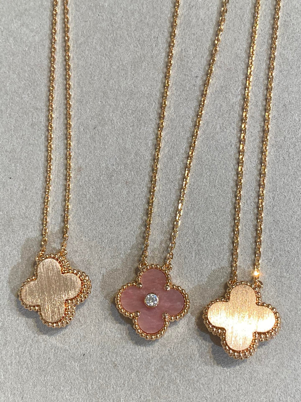 Aura CLOVER 15MM DIAMOND RHODONITE NECKLACE