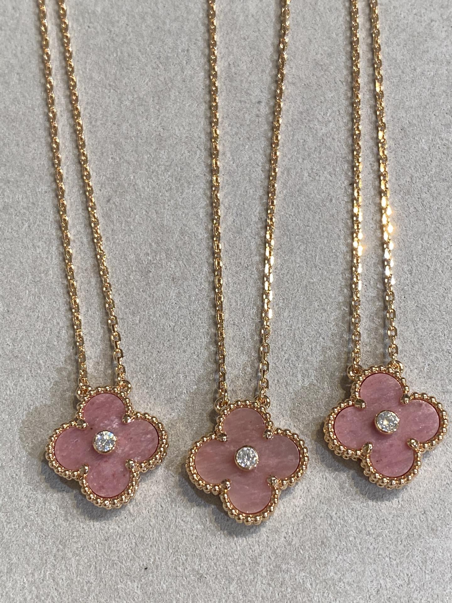 Aura CLOVER 15MM DIAMOND RHODONITE NECKLACE