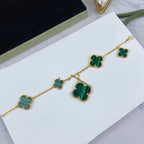 Aura MAGIC CLOVER MALACHITE GOLD BRACELET 5 MOTIFS