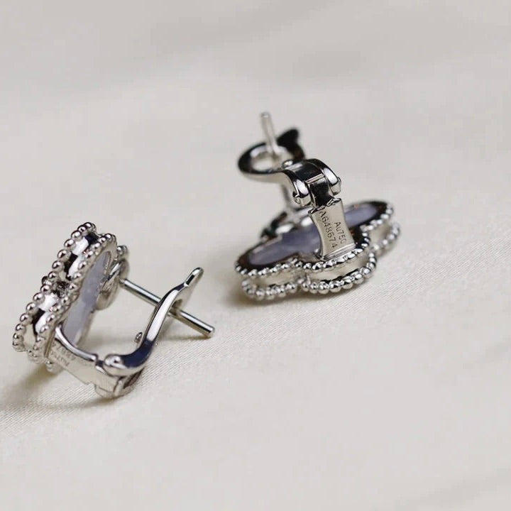 Aura CLOVER MEDIUM 1 MOTIFS  WHITE MOP EARRINGS SILVER
