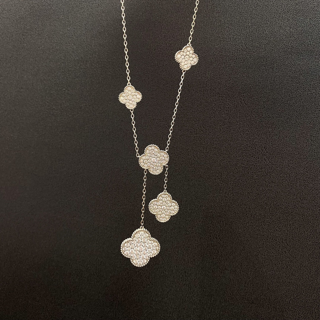 Aura Kleeblatt 5 Motive Silber Diamanten Halskette