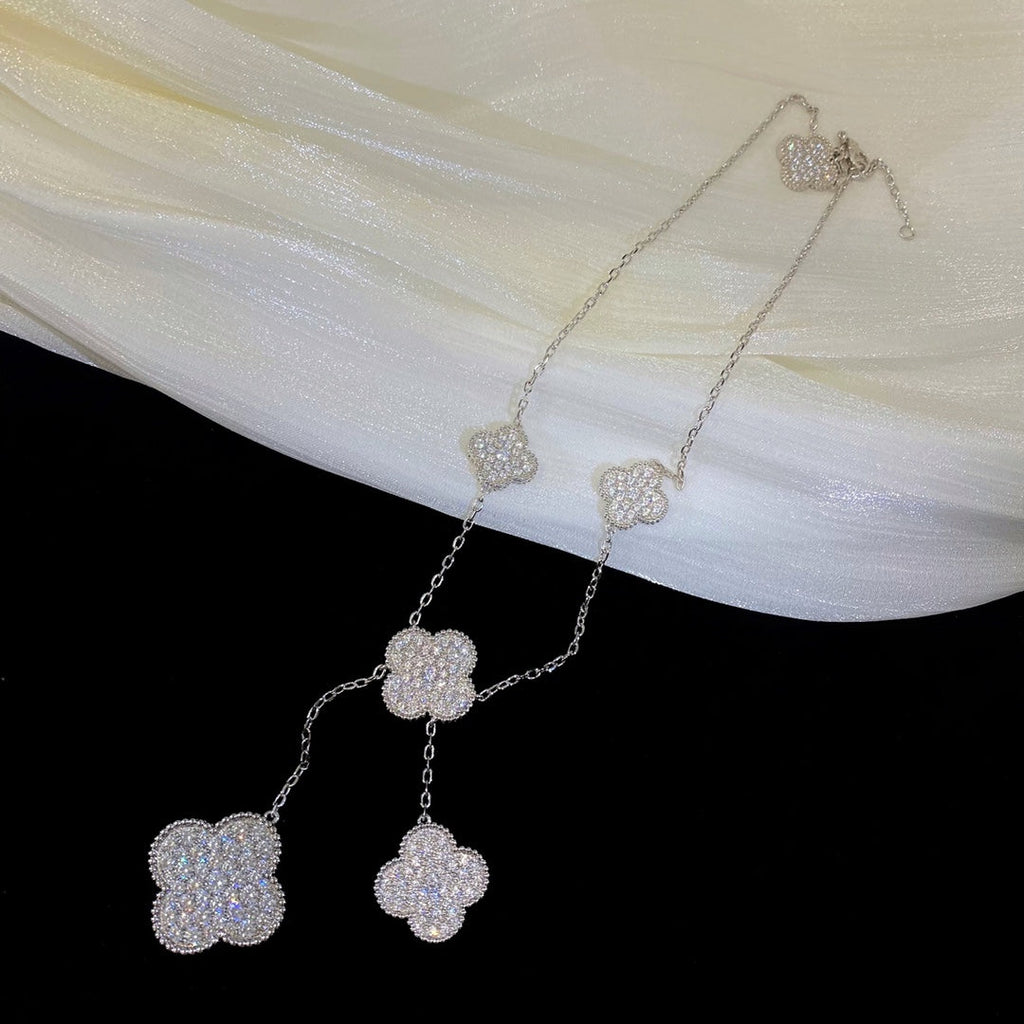 Aura CLOVER 5 MOTIFS SILVER DIAMONDS NECKLACE