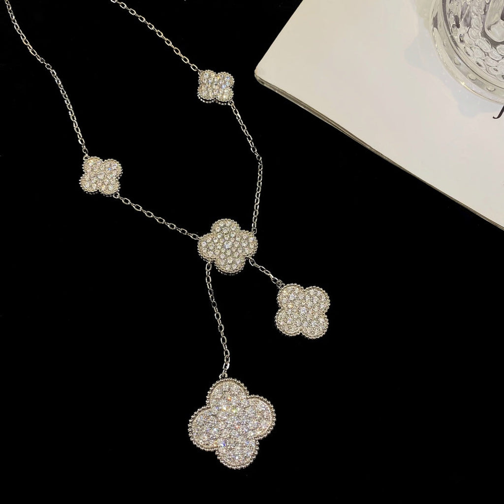Aura CLOVER 5 MOTIFS SILVER DIAMONDS NECKLACE