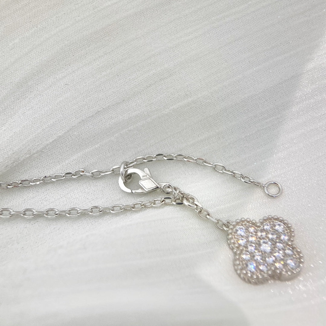 Aura Kleeblatt 5 Motive Silber Diamanten Halskette