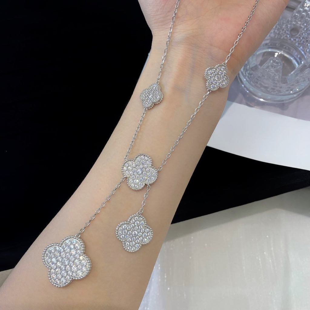 Aura CLOVER 5 MOTIFS SILVER DIAMONDS NECKLACE