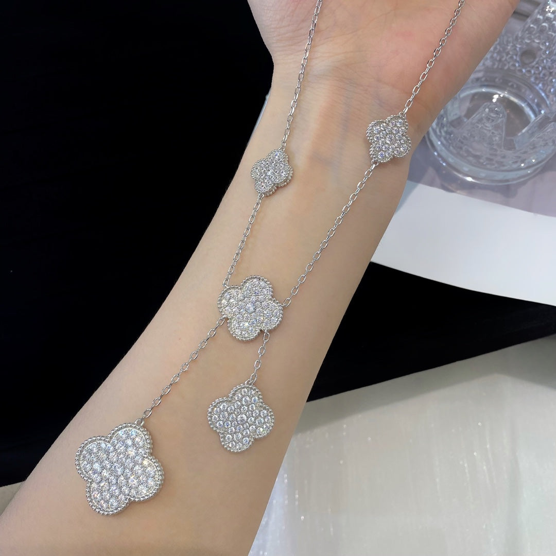 Aura CLOVER 5 MOTIFS SILVER DIAMONDS NECKLACE