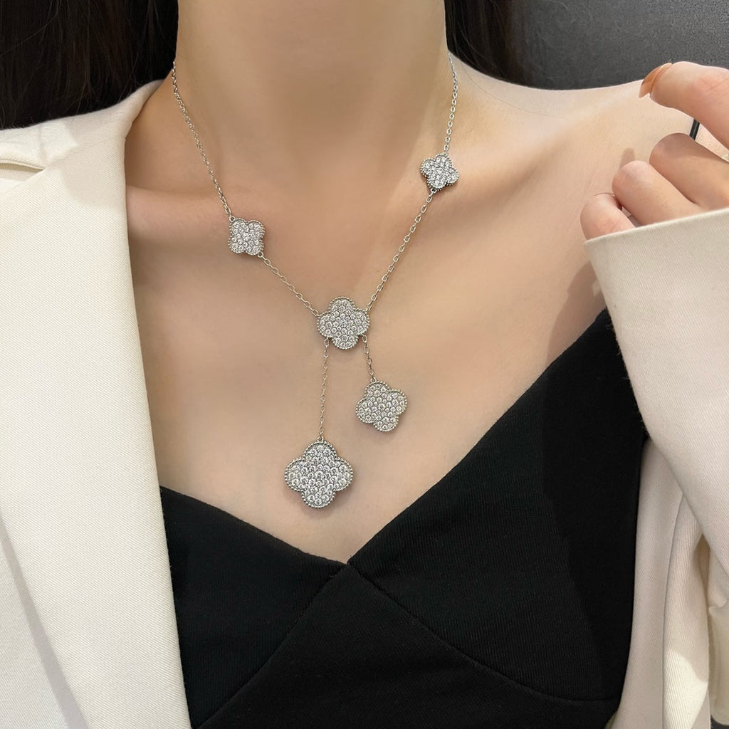 Aura CLOVER 5 MOTIFS SILVER DIAMONDS NECKLACE