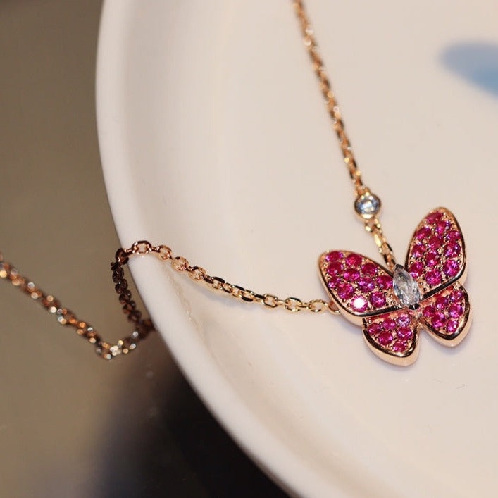 Aura BUTTERFLY RED DIAMOND ROSE GOLD NECKLACE