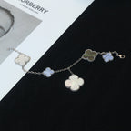 Aura CLOVER BRACELET 5 MOTIFS MOP CHALCEDONY SILVER