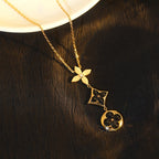 Aura STAR AND SUN ONYX PINK GOLD NECKLACE