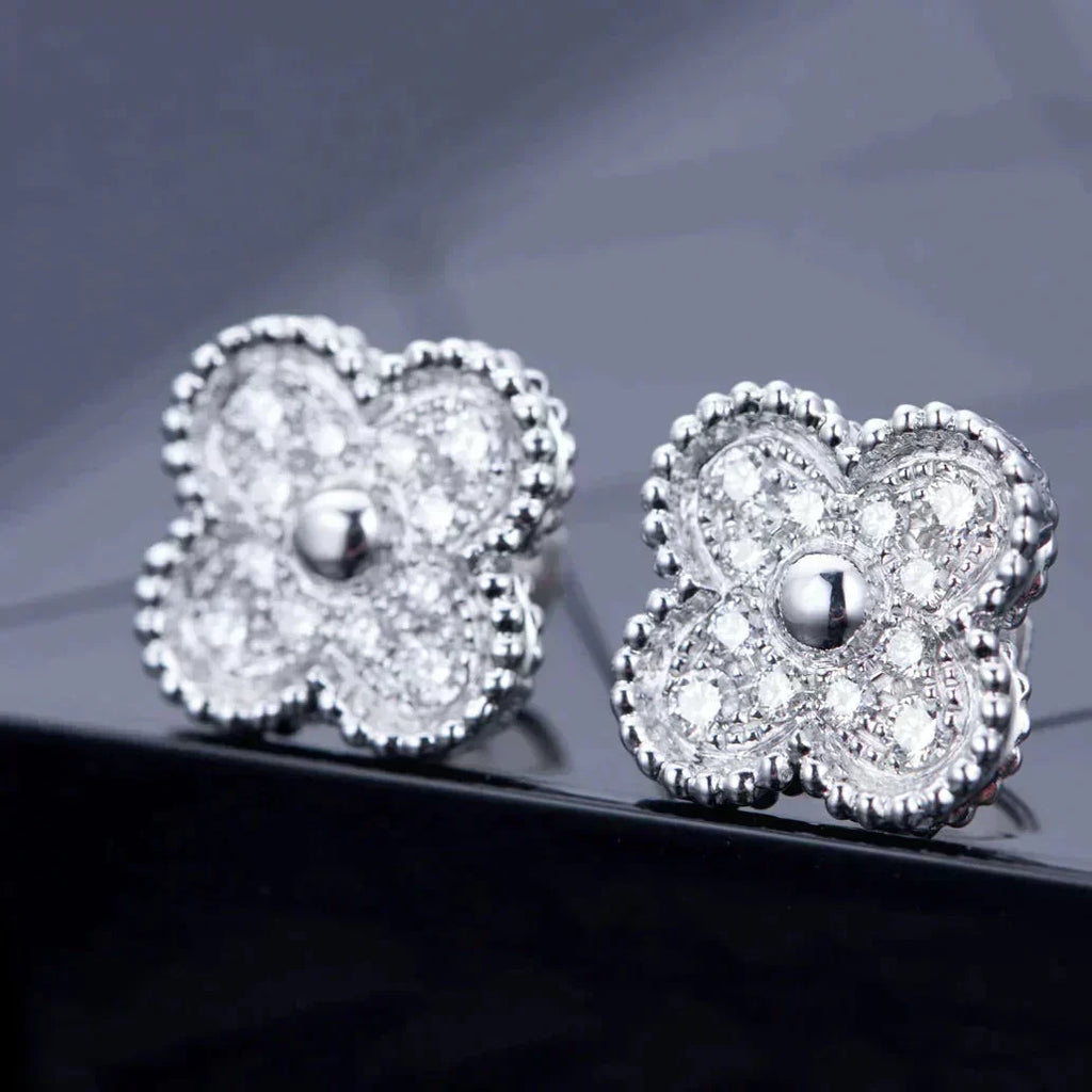 Aura CLOVER 1 MOTIFS DIAMOND STUD EARRINGS SILVER