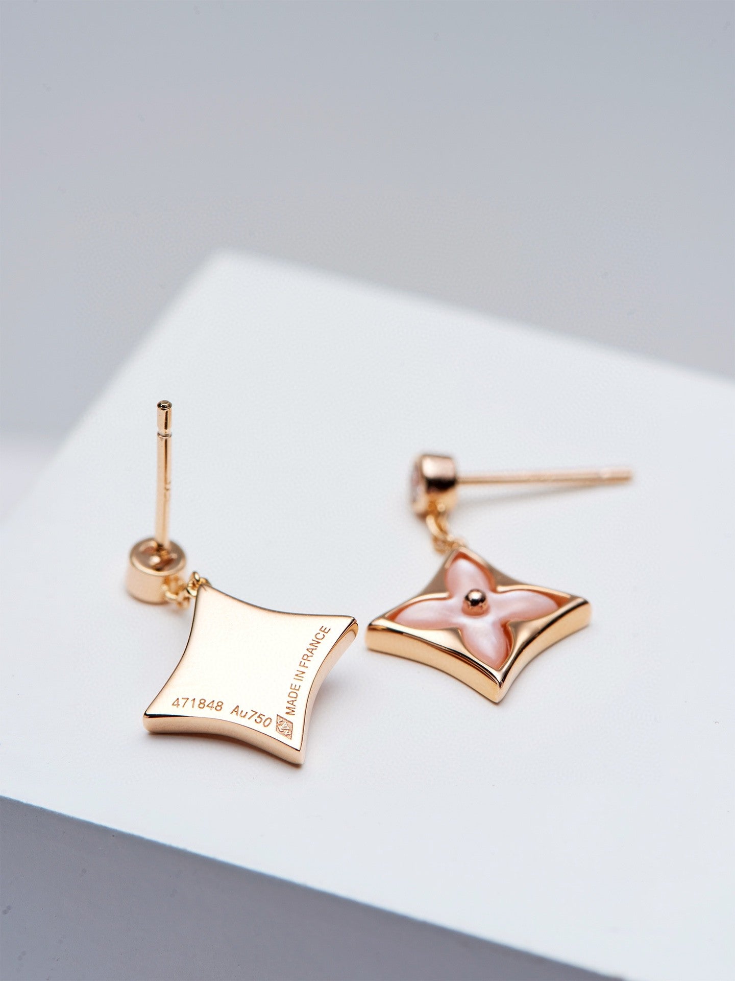 Aura DOUBLE STAR PINK GOLD MOP DROP EARRINGS