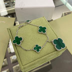 Aura CLOVER 5 MOTIFS SIVLER MALACHITE BRACELET