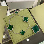 Aura CLOVER 5 MOTIFS SIVLER MALACHITE BRACELET