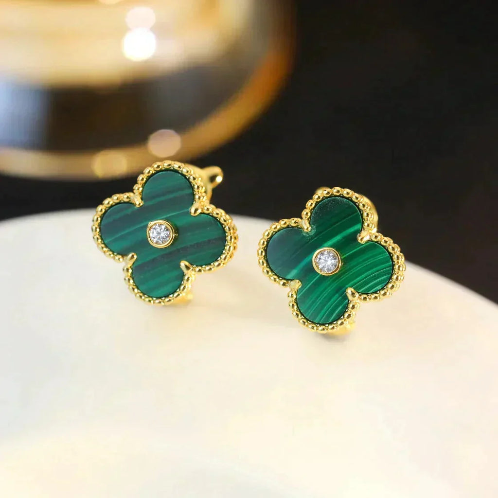 Aura CLOVER MEDIUM 1 MOTIVE MALACHIT DIAMANT OHRRINGE