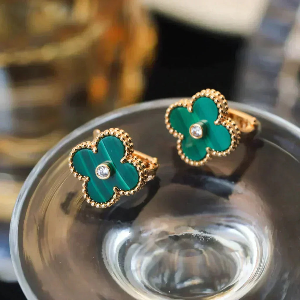 Aura CLOVER MEDIUM 1 MOTIVE MALACHIT DIAMANT OHRRINGE