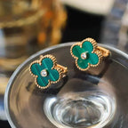 Aura CLOVER MEDIUM 1 MOTIVE MALACHIT DIAMANT OHRRINGE