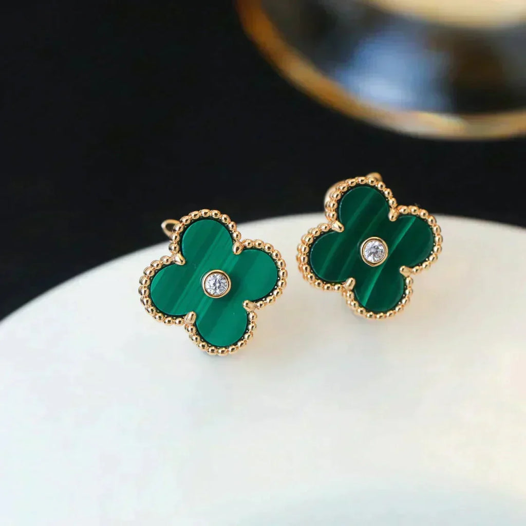 Aura CLOVER MEDIUM 1 MOTIVE MALACHIT DIAMANT OHRRINGE