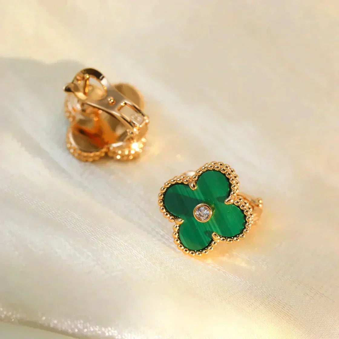 Aura CLOVER MEDIUM 1 MOTIVE MALACHIT DIAMANT OHRRINGE
