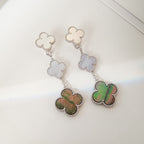 Aura CLOVER 3 MOTIFS CHALCEDONY DARK MOP SILVER EARRINGS