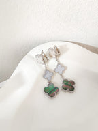 Aura CLOVER 3 MOTIFS CHALCEDONY DARK MOP SILVER EARRINGS
